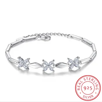 

Luxury 925 Sterling Silver 3 PCS Clear Horse Zirconia Clovers Bracelets & Bangles For Women pulseira S-B53