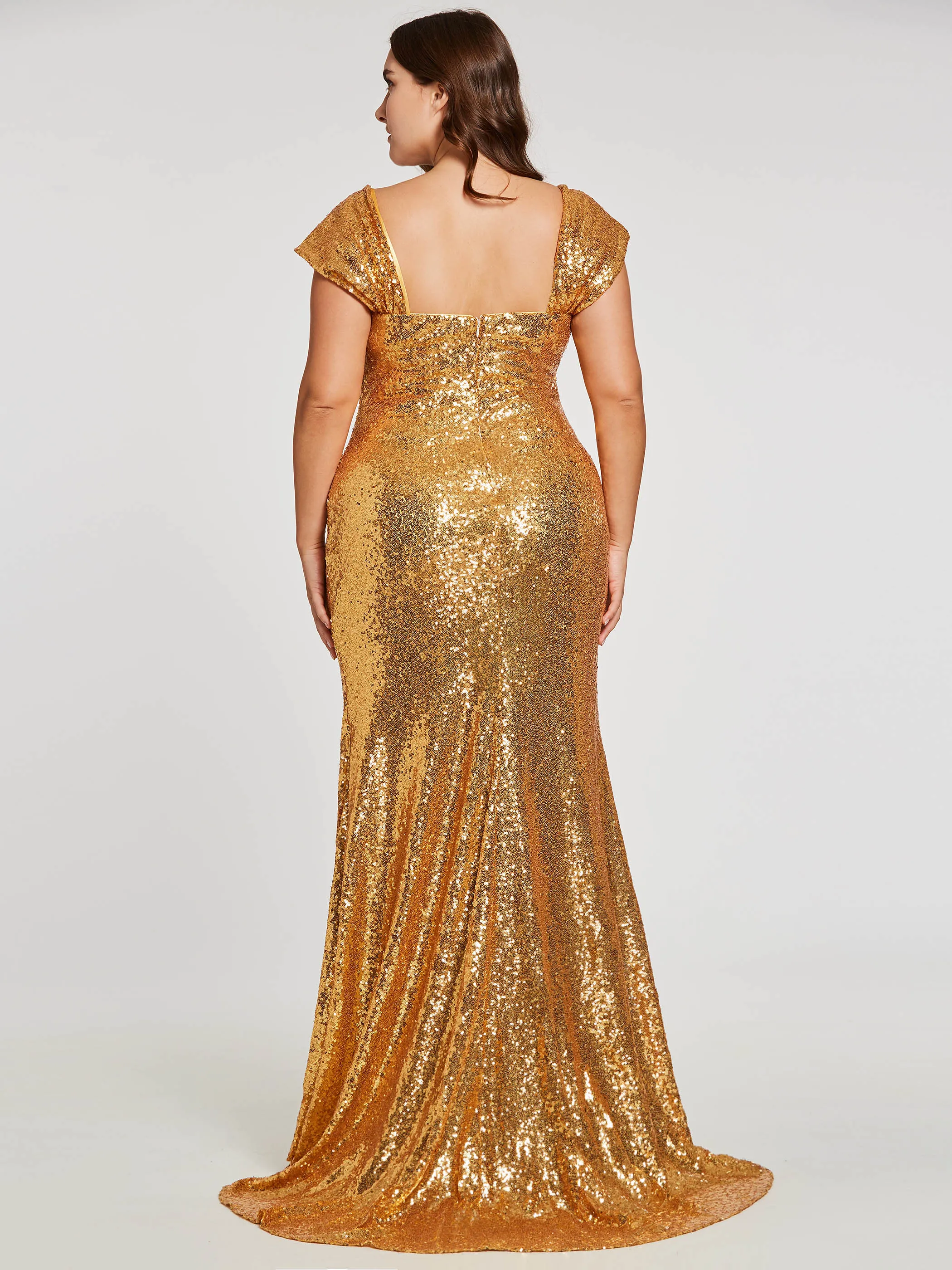 Dressv размера плюс Золотое вечернее платье Русалка с квадратным вырезом длина до пола рукав-крылышко Блестки свадебное вечернее платье