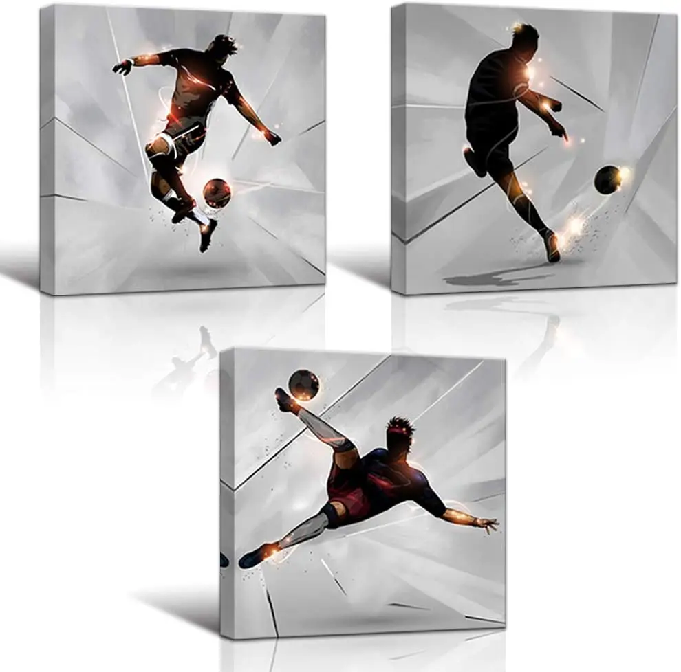 

3 Pcs Football Soccer Boy Room Sports Theme HD Posters Wall Art Canvas Pictures Home Decor Paintings Accessories Decoration