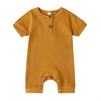 Pudcoco 0-18M Newborn Baby Girl Boy Solid Romper Cotton Short Sleeve Jumpsuit Button Girl Boy Summer Cotton Clothing 4