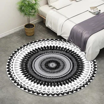 

Fashion Simple Black and White Gray Geometric Ethnic Style Round Living Room Bedroom Hanging Basket Chair Non-slip Mat