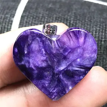 

24x5mm Natural Heart Purple Charoite Beads Necklace Pendant Jewelry For Woman Lady Man 925 Silver Sterling Crystal Jewelry AAAAA