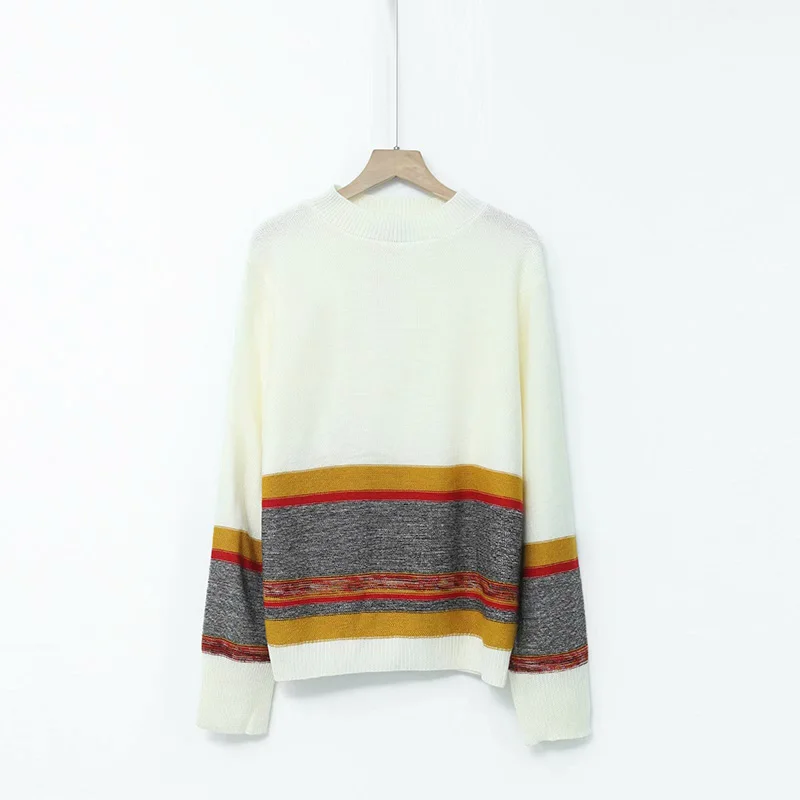 

Autumn Women's Sweater Pullover Full Sleeve Knitted Splice Temperament O-Neck Casual Slim Long Sleeve Coat Wool Outwear