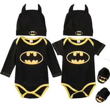 

Baby One-piece Romper Crawling Cotton Cartoon Batman Triangle Climb + Hat and Shoes Three-piece Climbing Newborn Jumpsuit Set