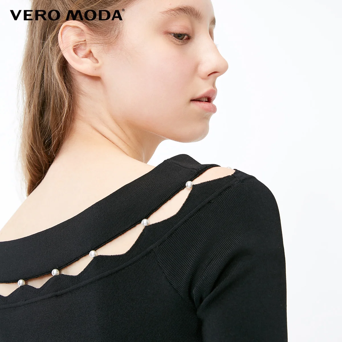 Vero Moda Women's Ribbed Stretch Pearl-like Trims Spliced Knit Tops | 319124501