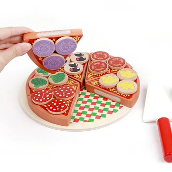 

26pcs Pizza Wooden Toys Food Cooking Simulation Tableware Children Kitchen Pretend Play Toy Fruit Vegetable with Tableware