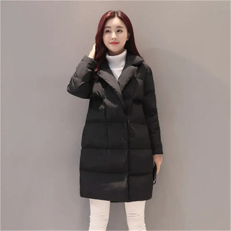 Ceny 2020 płaszcz zimowy damski garnitur kołnierz był cienka bawełna kurtka czarny długi parki koreański kobiet odzież zimowa płaszcze V1118