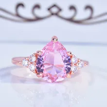 

Foydjew New Pink Diamond Rose Golden Water Drop Rings European American Sll-match Simple Engagement Ring For Women