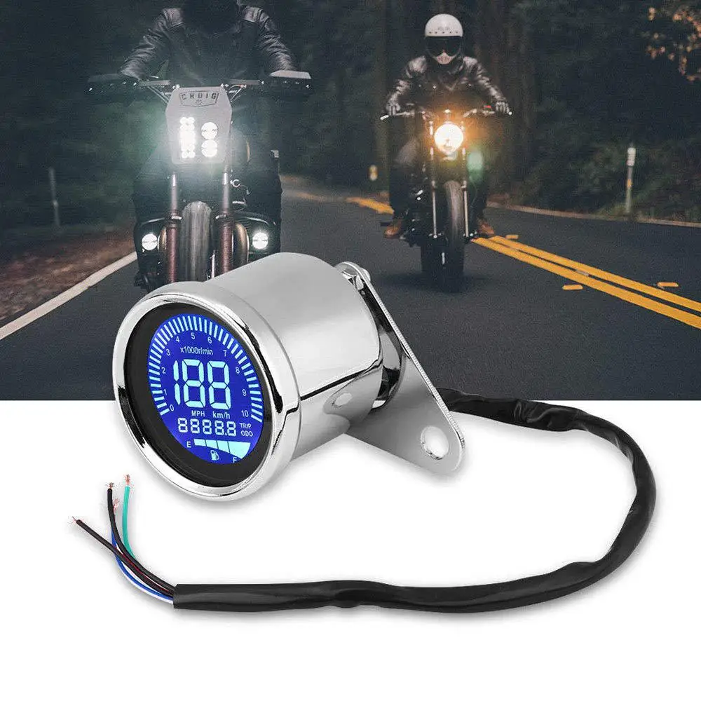 Velocímetro da Motocicleta Medidor para 12 Retro Digital Odômetro Cafe Racer Tacômetro Indicador Scooter Atv v Moto Lcd 10 Velocímetro da motocicleta retro lcd digital odômetro