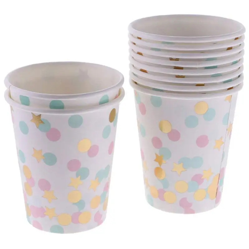 Hot Disposable Tableware Set 20pcs Plates Round+20pcs Cupboard Carton Multicolored Round Dot Pattern for Anniversary