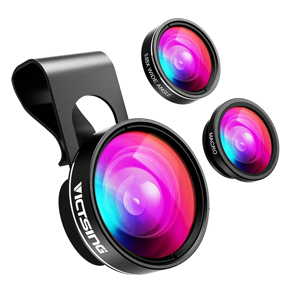 3 In 1 Kit VicTsing 3-в-1 чехол для телефона Камера объектив Kit Алюминий Clip-On 180 градусов объектив с рыбий глаз+ 0.65X Широкий формат+ 10X макро-объектив для iPhone - Цвет: 3 In 1 Kit