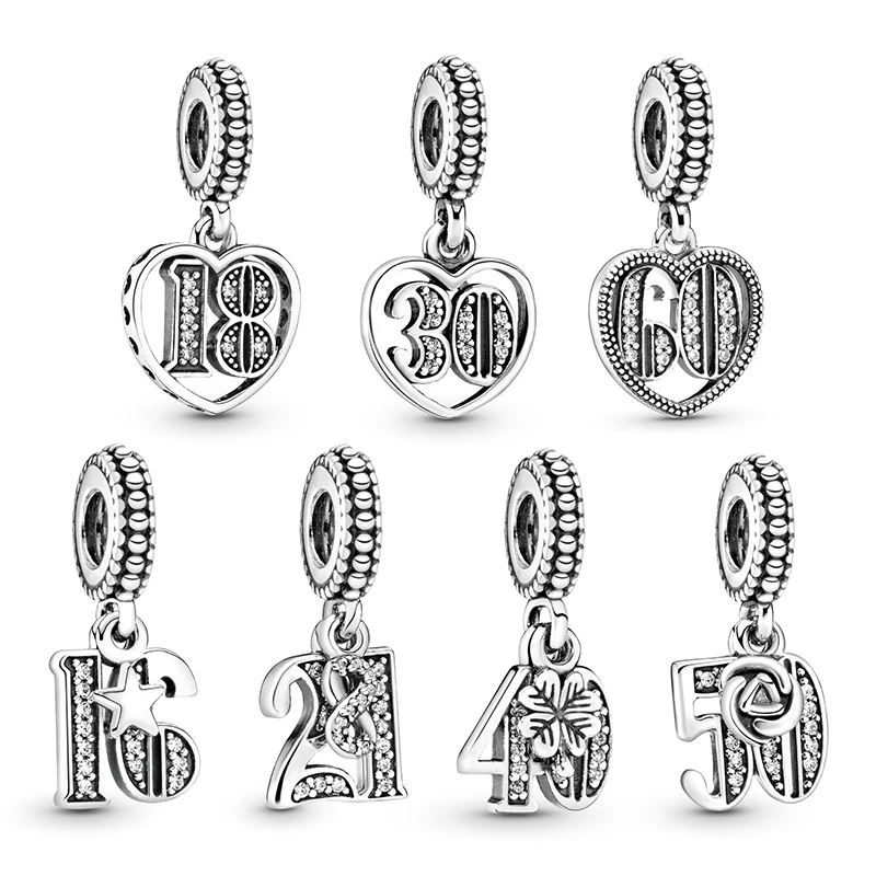 

Celebration Dangle Charm Numbers 16 18 21 30 40 50 60 Years Of Love Pendant Charms racelet 925 Sterling Silver Beads DIY Jewelry