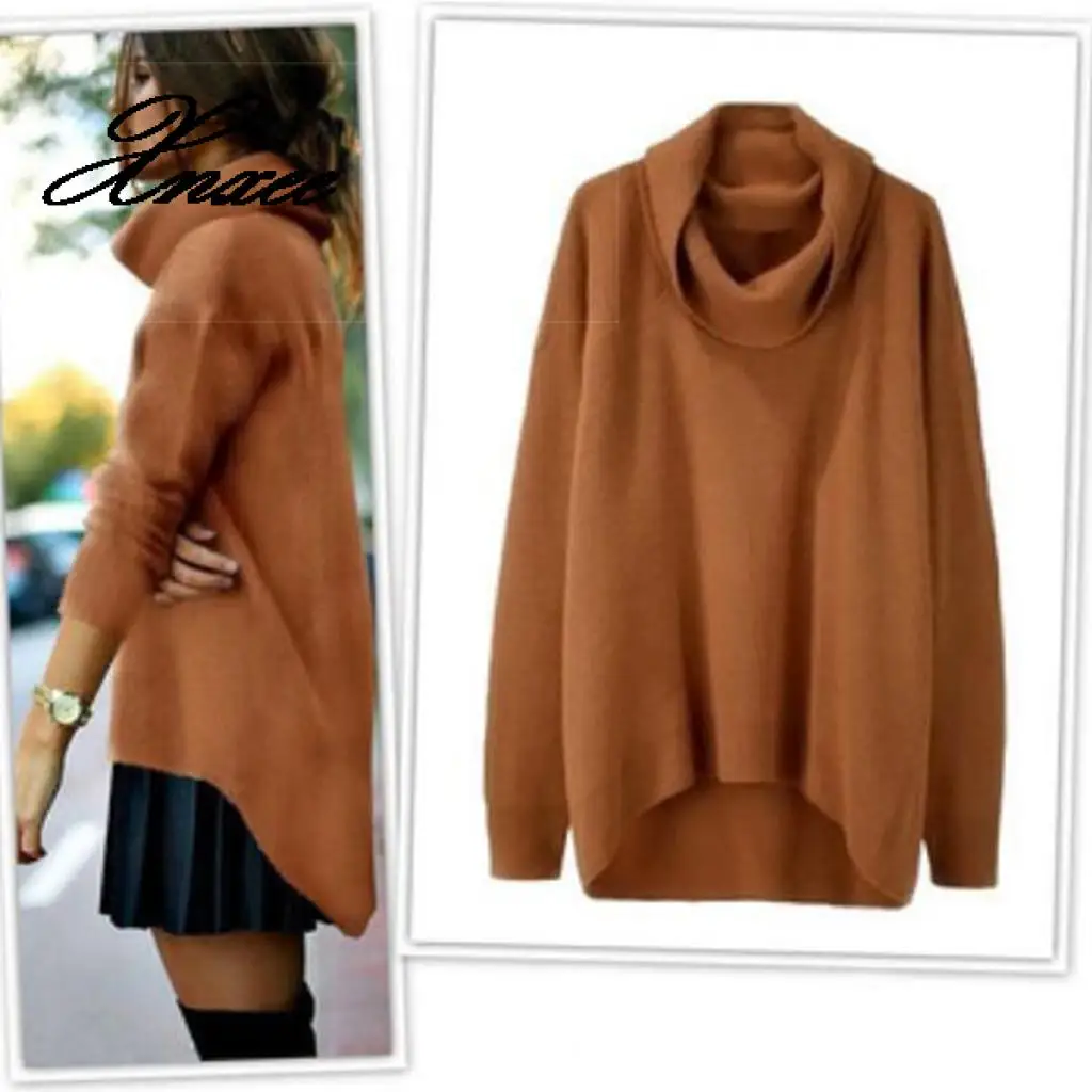 

Xnxee Women autumn and winter fashion high collar irregular blouse sweater