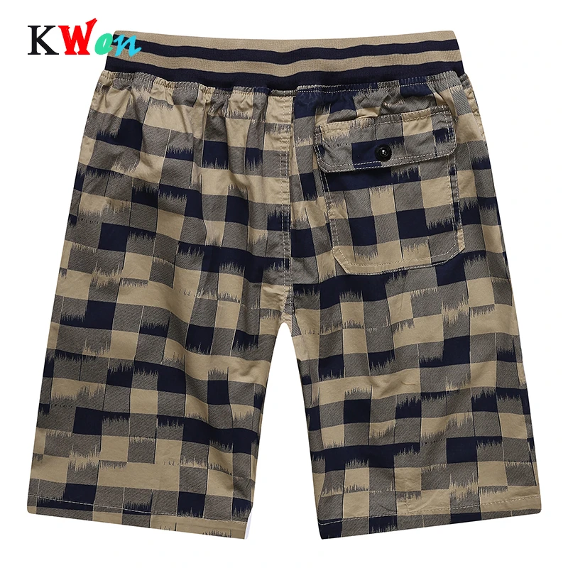 Шорты-бермуды мужские с эластичным поясом хлопковые короткие бриджи в клетку