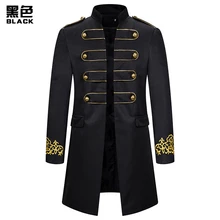 Мужской плащ, осенняя мужская одежда для выступлений, двубортный воротник-стойка с вышивкой, Длинный свободный