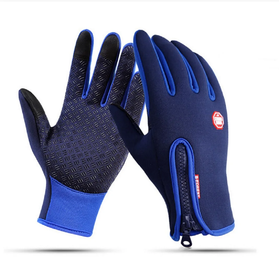 Женские зимние перчатки, крутые, на молнии, с сенсорным экраном, ветрозащитные, водонепроницаемые, для спорта на открытом воздухе, перчатки для вождения - Цвет: Синий