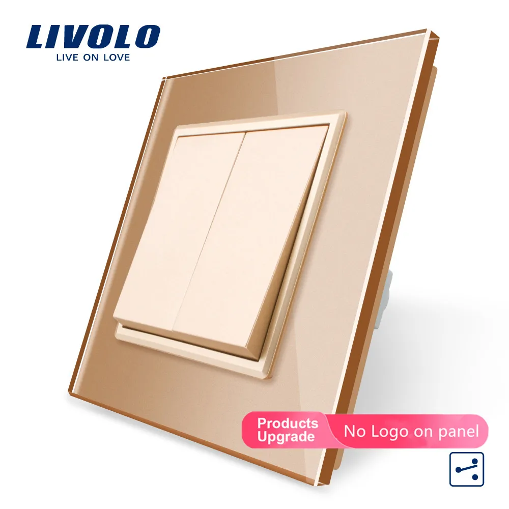 Livolo стандарт ЕС Роскошный белый/черный кристалл стеклянная панель, две банды, 2 способа кнопочный домашний настенный выключатель, C7K2S-11/12, без логотипа
