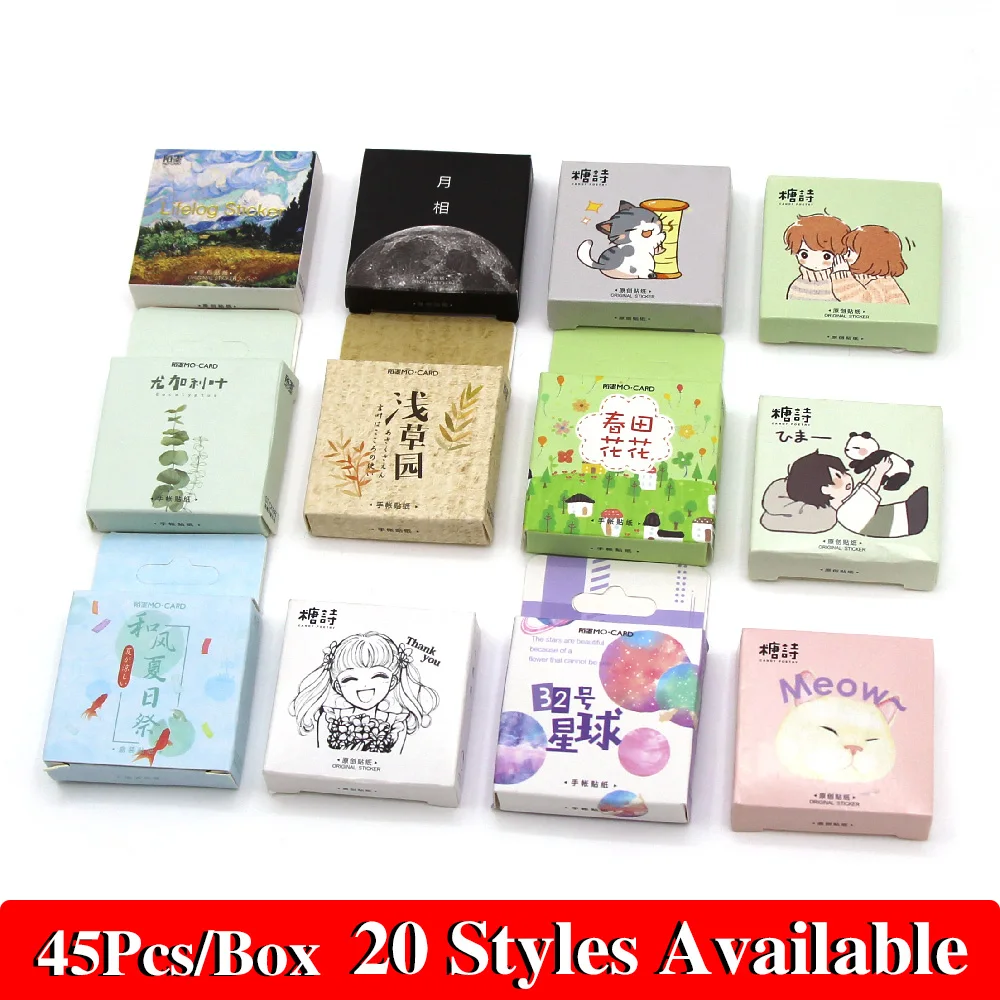 

Kawaii Stationery Paper Stickers DIY Moon Phase Journal Sticker Label Decor Diary Scrapbooking Travel Mini Sticker 45 Pcs/Box