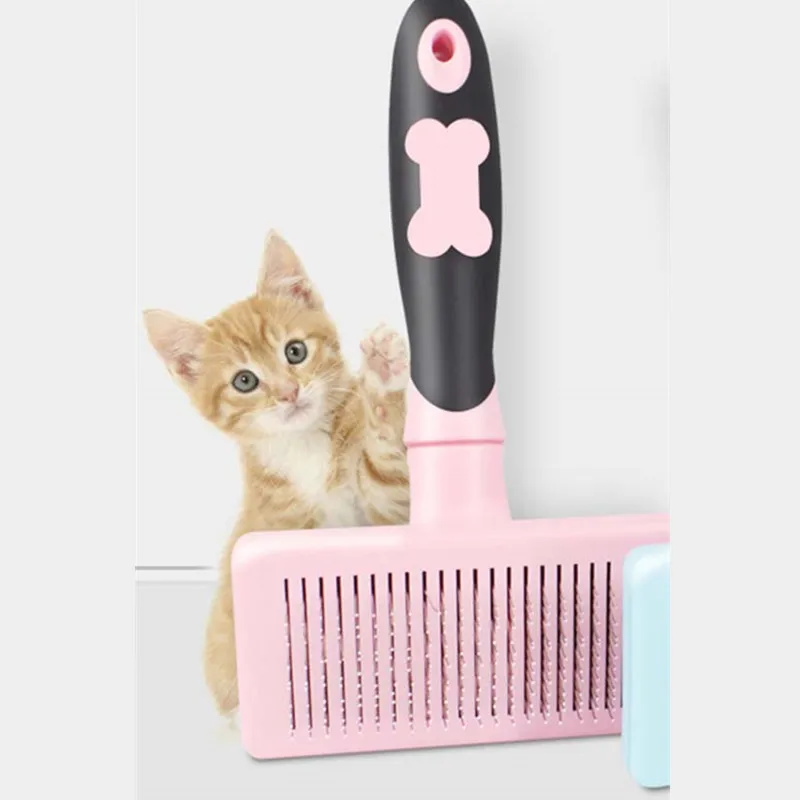 Pink-With White Tip Расческа для домашних собак, автоматическое удаление волос, расческа для щенка, щетка для домашних животных, средство для удаления волос - Цвет: Pink-With White Tip