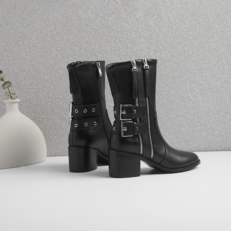 

INS HOT Women boots natural leather upper ankle boots for women Women's shoes Double zipper buckle short boots shoes woman