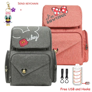 

Disney New Bag Mickey Mouse Mouse Backpack USB Heating Mom Baby Bags Maternity Handbag Travel Mummy Diaper Bag for Baby Care