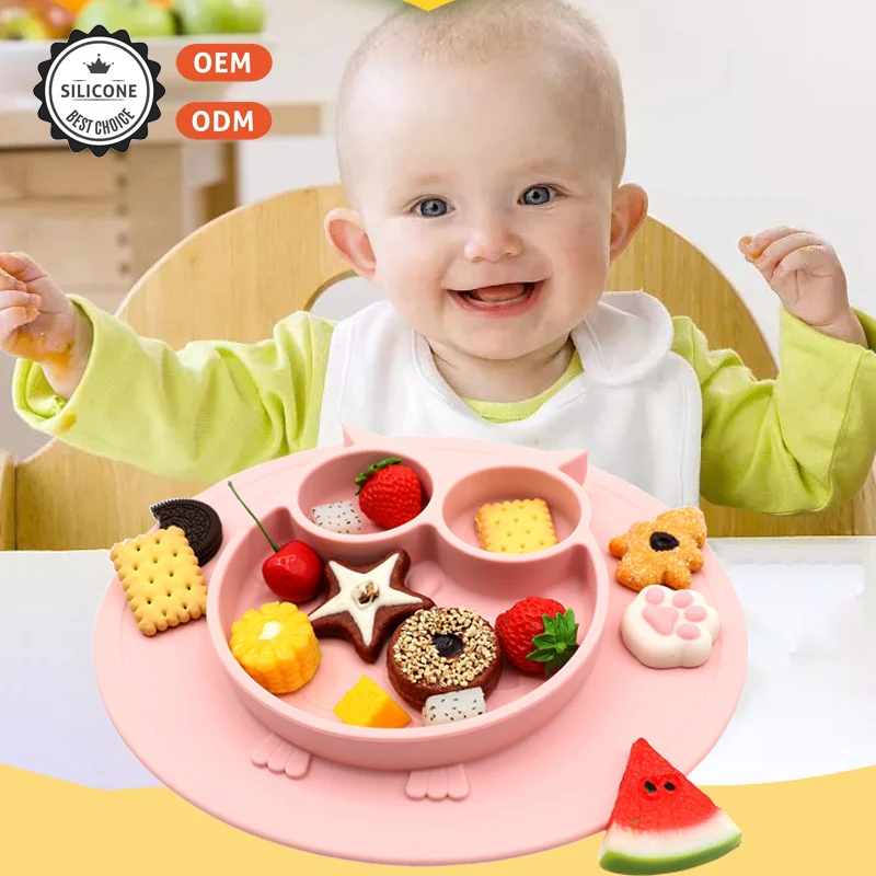 

Baby Bowl Plates Baby Cute Cartoon Silicone feeding Dining Plate dishes with Non-Slip and Subsidiary kids Plate(dropshipping)