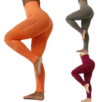 

Hot Sale Women's Seamless Knitted Buttocks Moisture Sweat Perspiration Sport Fitness Yo-ga Leggings Women's Breathable sexy Mesh