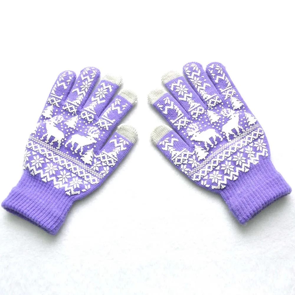 Purple Модные новинки, красочные перчатки для женщин и мужчин, милые ссеянные стильные Рождественские перчатки, зимние теплые вязаные перчатки для экрана wapiti Pint - Цвет: Purple