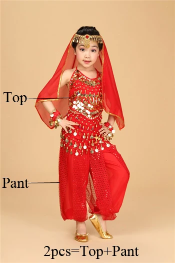 Детский костюм для танца живота, Египетский Болливуд, Египетский Индийский танец живота, платье, восточный индийский костюм, одежда для танца живота для девочек, Новинка - Цвет: Red 2pcs