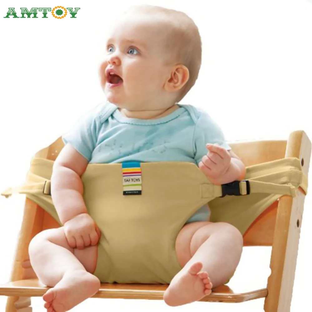 AMTOY-asiento portátil para bebé, silla de viaje plegable, lavable, cubierta de comedor para bebé, cinturón auxiliar de seguridad de asiento