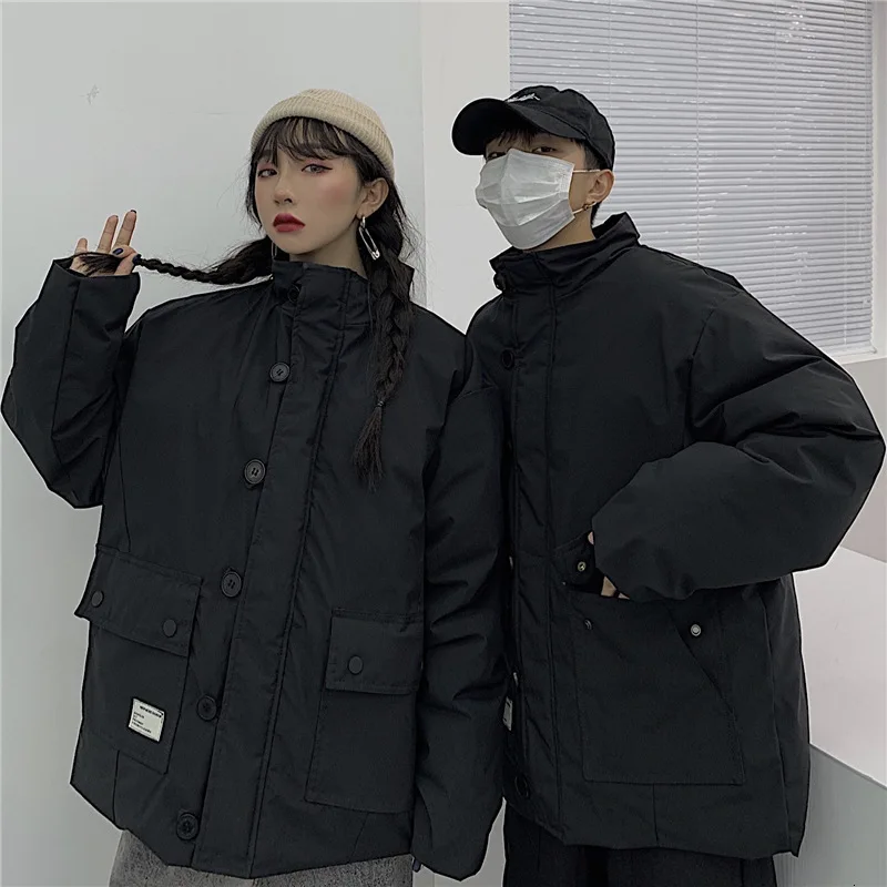 Зима Япония и Корея Harajuku толстое хлопковое пальто куртка мужская и женская куртка большой карман космический костюм рабочая уличная одежда