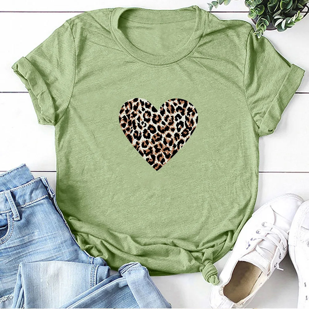 Leopard Love Heart Print Women Couple Love T Shirt Fashion Harajuku Tumblr Kawaii Tee Shirt Femme Tumblr Unisex 2020 Clothes