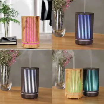 

200ml Essential Oil Diffuser Vertical Hollow Stripes Wood Grain Air Humidifier Aromatherapy Mist Maker with 7 LED Light