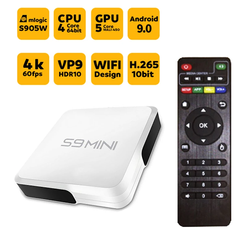 S9 mini Smart TV Box Android 9.0 Amlogic S905w Quad Core 2GB 16GB Google Play Set Top Box 2.4G WIFI 4K Media Player PK X96 MINI