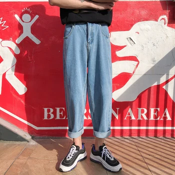 

Men's jeans 2019 autumn and winter new solid color loose couple nine points jeans young people personality trend men's clothing