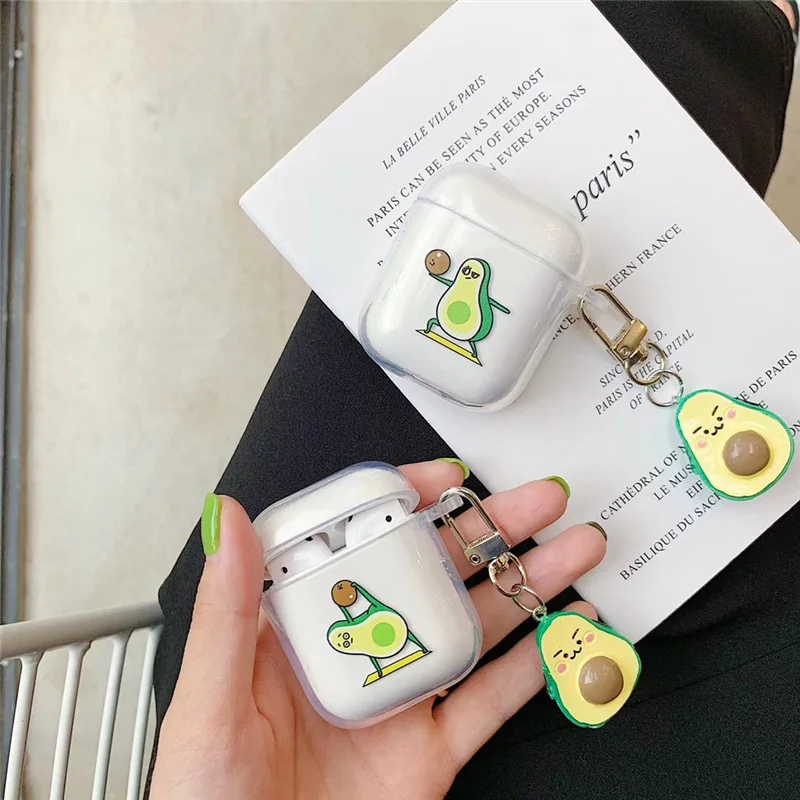 

Cute Avocado Headphone Cover With Pendant for Apple Airpods 1,2 Earphone Wireless Bluetooth Headset Case for Airpods Couple #E0