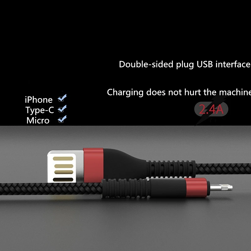Двухсторонний USB кабель для iPhone S10 S9 Quick Charge 2,4 кабель USB C Быстрая зарядка для huawei P30 Xiaomi USB-C зарядное устройство