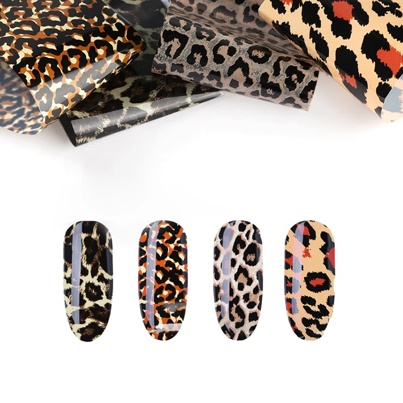 

4 Pcs Leopard Print Stickers On Nails Foils Starry Sky Wraps Transfer Decals Polishing Sliders Nails Accessories Tools Decor