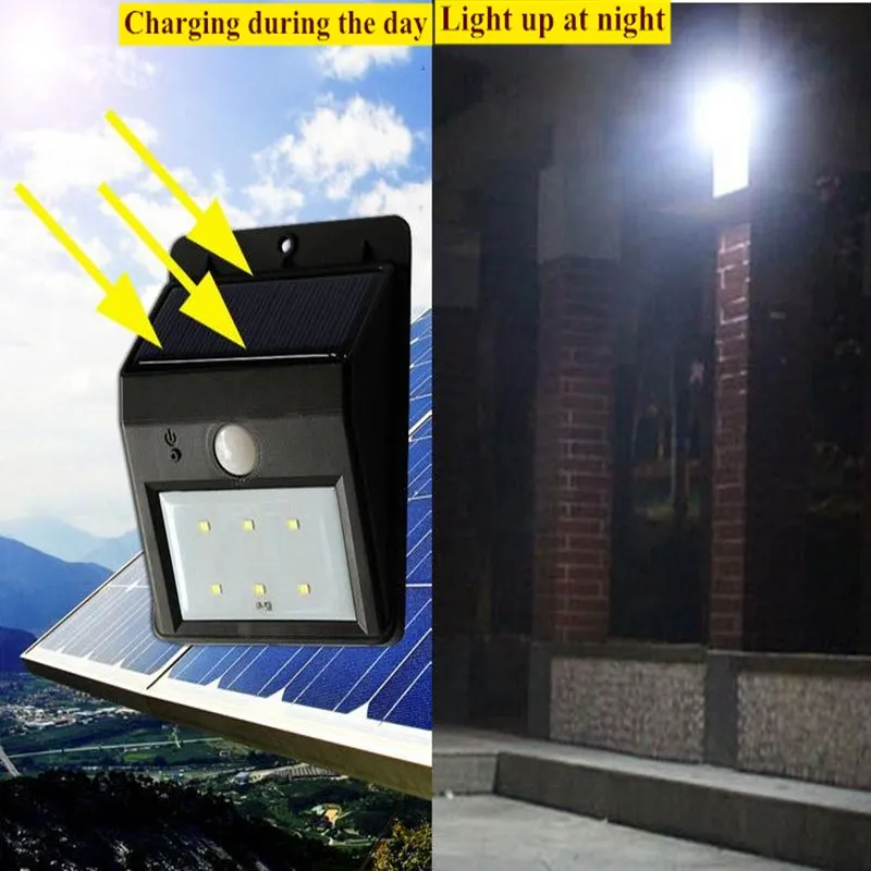 6LED Солнечный свет открытый Широкий угол освещения солнечный датчик движения огни беспроводной IP65 Водонепроницаемый для двора гаража палубы путь