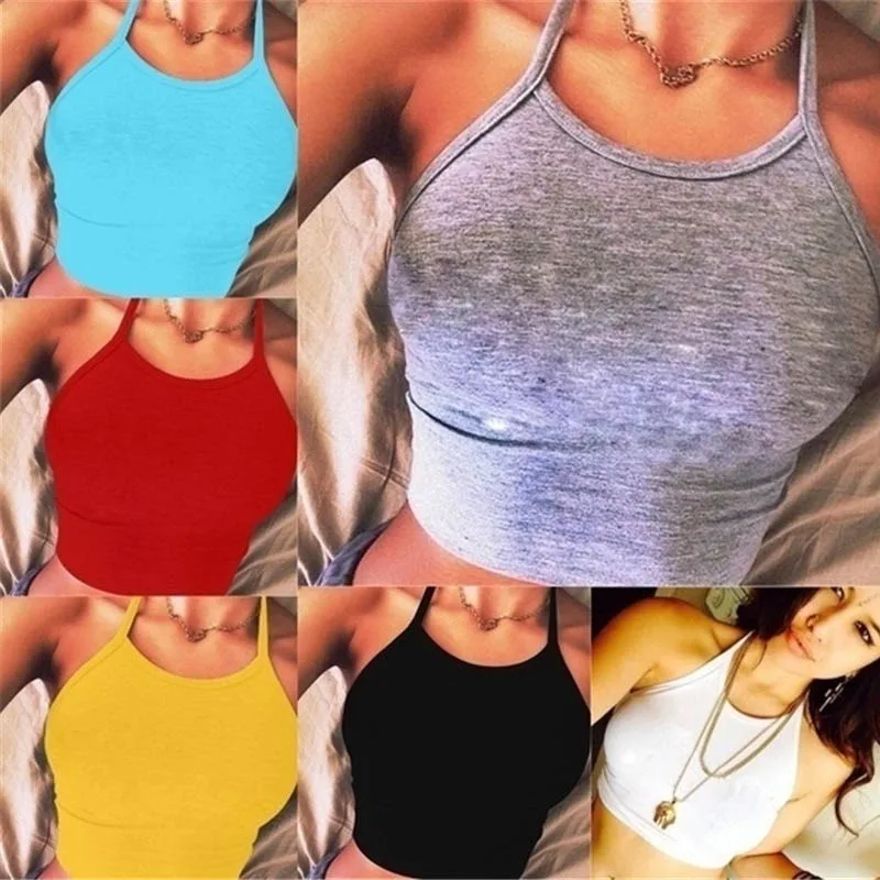 Summer Sexy Crop Top 2021 Women Tank White/Grey Halter Vest Ladies Casual Camisole Croped Shirt Tops | Женская одежда