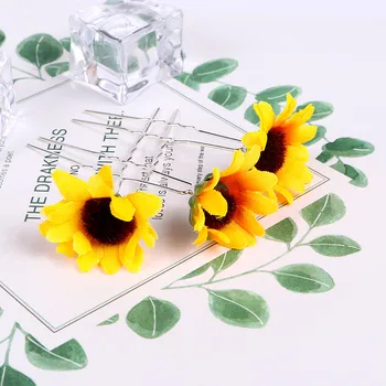 

5pcs Fashion Yellow Sunflower Hairpins Hairclips Wedding Party Bridal Prom Bridesmaid Sweet Headpiece Hair Styling Tools