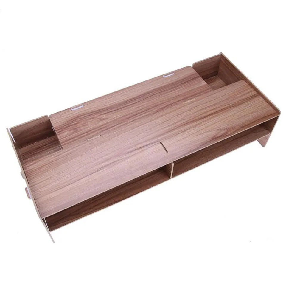 Wooden Computer Monitor Organizer Escritorio TV PC Stand Keyboard Holder Office Desk Organizer Home Desk Storage Box Case