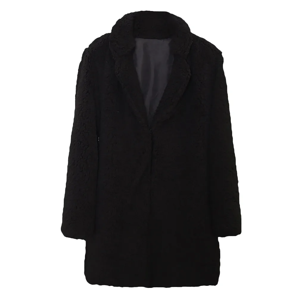 Женское повседневное однотонное пальто из искусственного меха с отложным воротником на осень и зиму модная женская верхняя одежда LS 1203