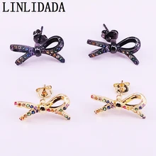 10 пар золотых/черных цветов радуги CZ микро проложить циркония очаровательные гвоздики для женщин девочек