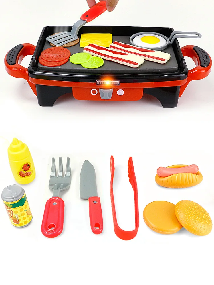 

Children Play House Toys Burn Sound And Light Model Electric Oven Kebabs Have Slicer Plastic