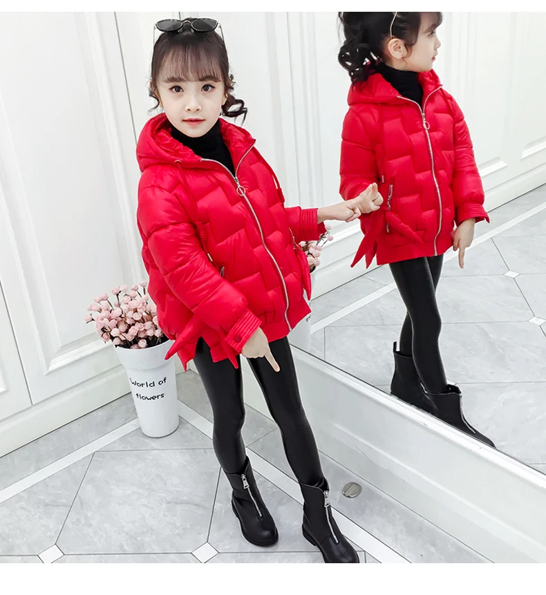 Новинка года, зимняя куртка для девочек модная Корейская куртка для девочек, детская теплая верхняя одежда с капюшоном осеннее пальто Одежда для детей возрастом от 10 до 12 лет