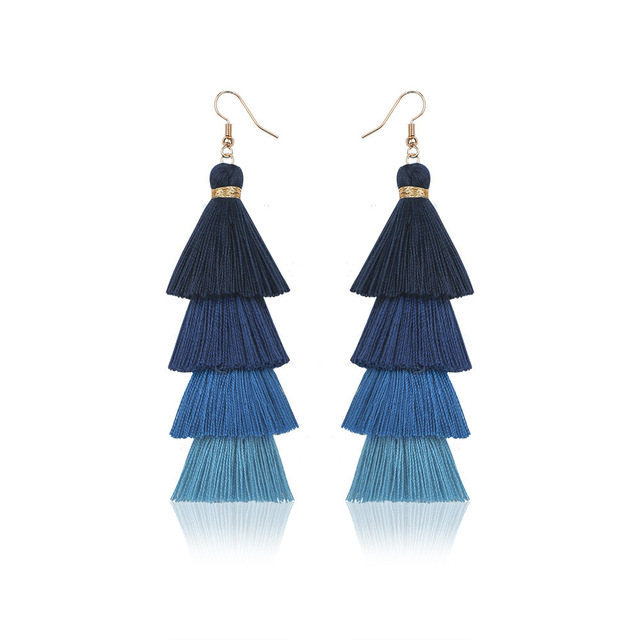 4 Layered Tassel Earrings For Women Ethnic Long Fringe Multi color Statement Dangle Earring GirlsFashion Jewelry
