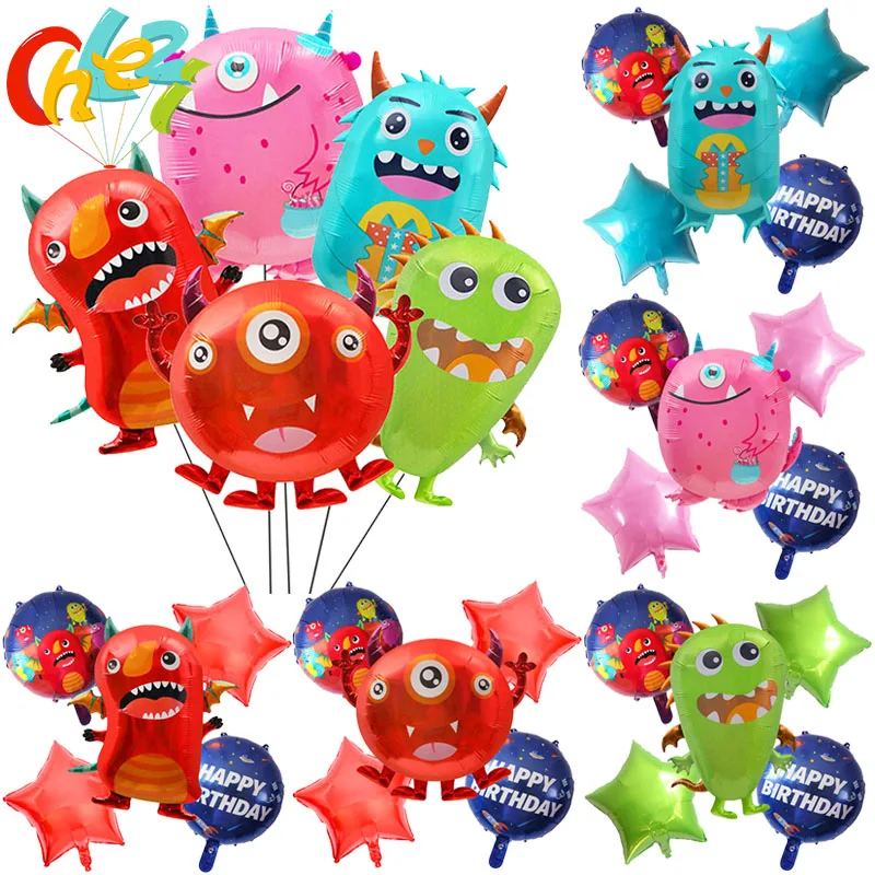 5Pcs Monster Helium Balloons 18inch Cartoon Alien Aluminum Foil Balloon Boy Girl Baby Shower Birthday Party Decoration Kids Toys | Дом и сад