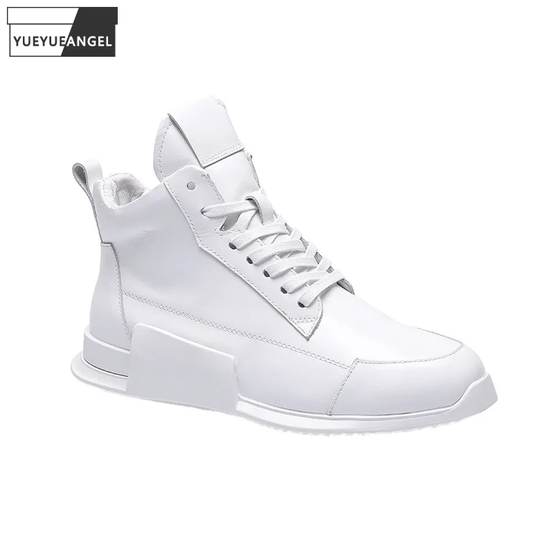 

Mens Genuine Leather Casual Shoes Lace Up High Top Sneakers Korean Style Men Footwear 38-44 Spring Black White Active Shoes