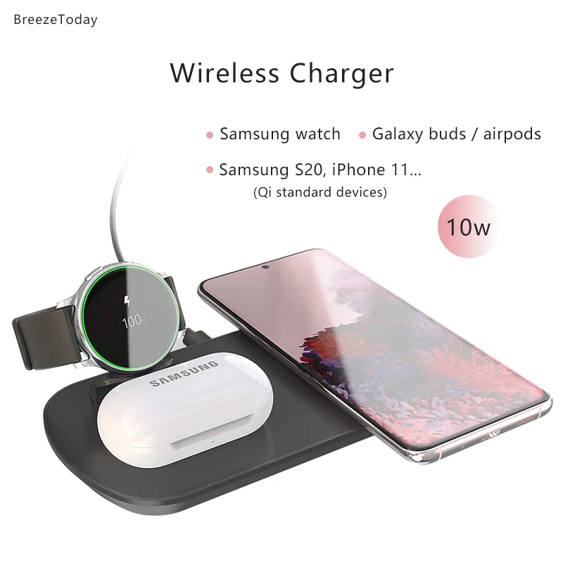 Fast Charging 3 In 1 Wireless Charger Station Stand For Samsung S20
